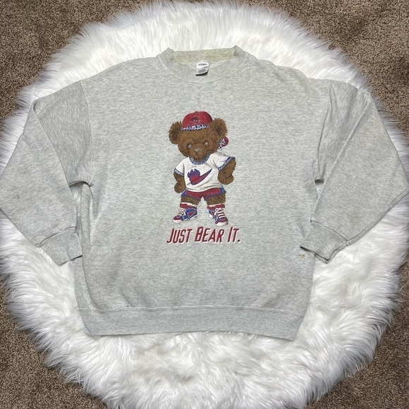 Vintage Nike Just Bear It Crewneck Sweatshirt Bootleg - Picture 1 of 6